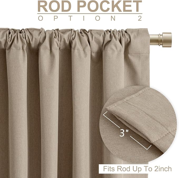 Linen Textured Blackout Sliding Door Curtains 108 Inches Long, Copper Brown | 100% Blackout Shield Back Tab/Rod Pocket Sliding Door Curtains, Thermal Insulated Curtains 1 Panel Set, 100"W x 108"L