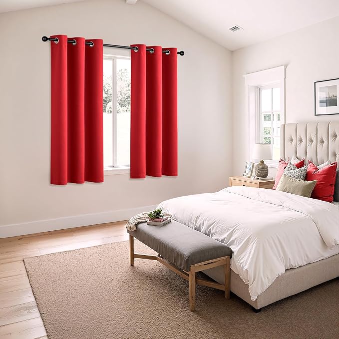 MIULEE Blackout Curtains for Bedroom 2 Panels 40x63 Inch Long Christmas Red | Thermal Insulated, Living Room Darkening Grommet Drapes, Noise Reducing, Light Blocking Window Treatments