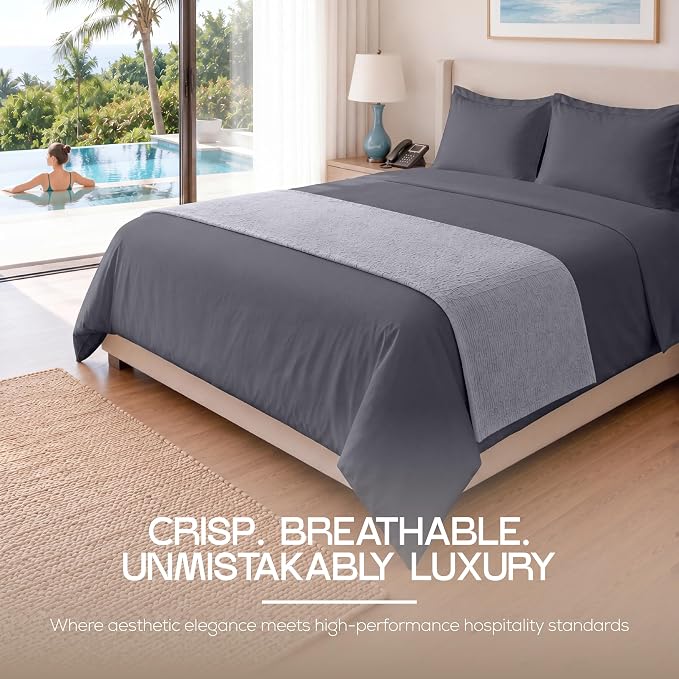 Bulk 10-Pack Hotels Queen Duvet Cover Set for Resort & Guest House, Grey | Commercial Bedding Set with 10 Duvet Covers (90x90") and 20 Pillow Shams (20x26") with 2" Flange. Comforter Not Included.