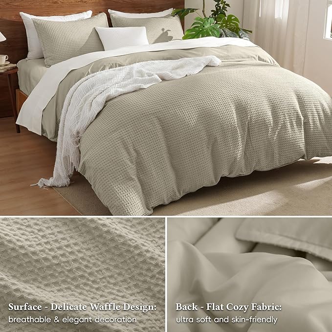 David's Home Textured Waffle Weave Duvet Cover Set, Queen Size, Taupe | Breathable Cozy for All Season, 300GSM, 3PCS Home Bedding Decor, OEKO-TEX Certified, Hidden Zipper, 8 Corner Ties, 90" X 90"