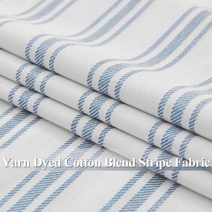 ZJDECOR 90 Inch Blue Striped Full Blackout Curtain Panels for Bedroom | Stripes on White Cotton Blend Light Filtering Fabric with White Liner,Back Tab Rod Pocket Window Treatment,55"Wx90"Lx2