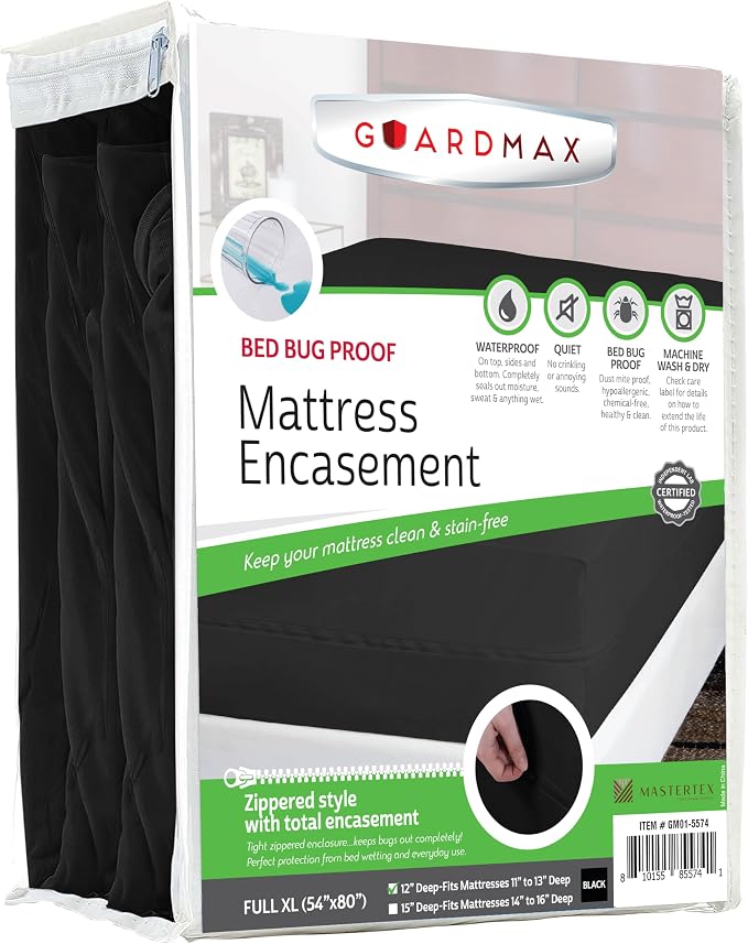 Guardmax Full XL Mattress Encasement with Zipper, Waterproof, Bed Bug Proof, and Dust Mite Proof Mattress Protector for Full XL Bed up to 12" Deep, Zippered All Around Jersey Knitted Mattress Cover