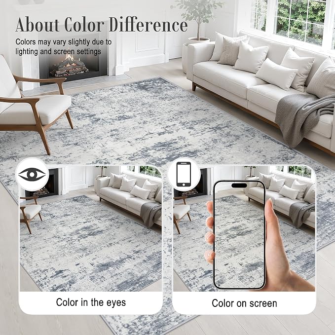 Area Rug Living Room: 4x4 Modern Washable Soft Carpet Blue Grey | For Bedroom Dining Room Farmhouse Nursery Hallway Office,Modern Abstract,Machine washable,Non-Slip,Stain Resistant,Indoor