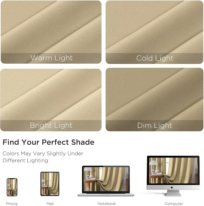 CUCRAF Beige Blackout Curtains 54 inch Length 2 Panels Set, Rod Pocket Room Darkening Drapes for Bedroom Living Room, Insulated Thermal Light Blocking Window Curtain (W52 x L54 Inch)