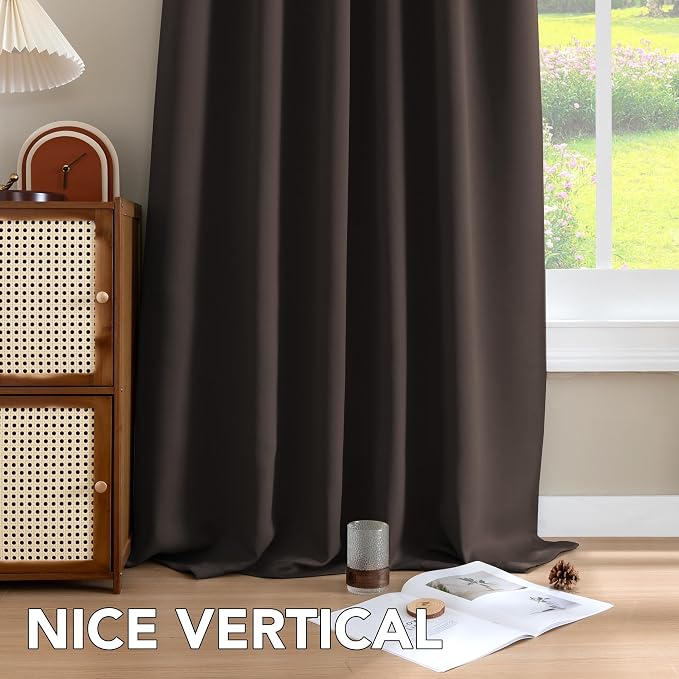 H.VERSAILTEX Blackout Curtains Thermal Insulated Window Treatment Panels Room Darkening Blackout Drapes for Living Room Back Tab/Rod Pocket Bedroom Draperies, 52 x 90 Inch, Chocolate Brown, 2 Panels