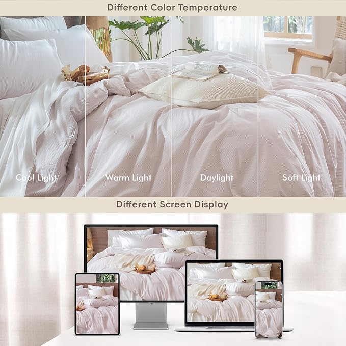MooMee Striped Duvet Cover Set 100% Washed Cotton Linen Like Cal King | Relaxed Linen-like Texture. Soft, Breathable & Long-lasting Comfort. Lightweight. Hidden Zipper with 8 Interior Corner Ties