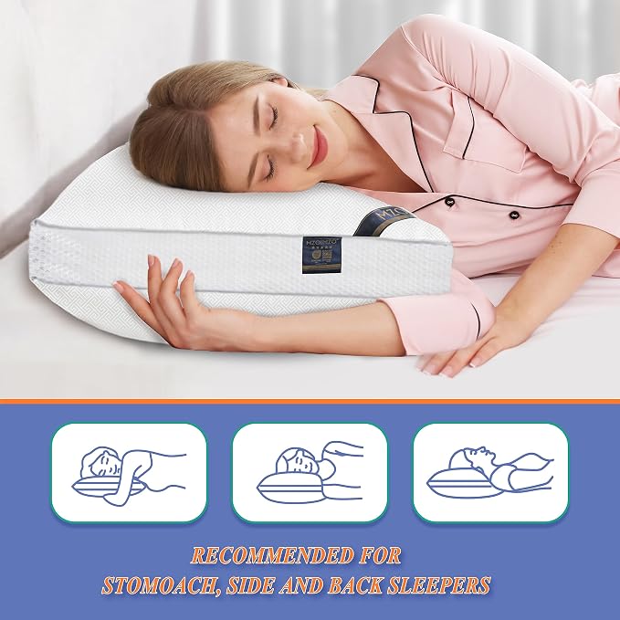 MZOIMZO Luxury Comfy Hotel Collection Bed Pillows for Sleeping- Firm Queen Size Set of 2, Gusseted Cooling Side Mesh Design with Premium Down Alternative Filling for Back, Stomach or Side Sleepers