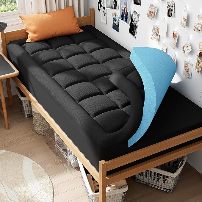 ELEMUSE Twin XL College Dorm Essentials 3 Inch Memory Foam Mattress Topper | Dual Layer Design, 2 Inch Cooling Gel Foam and 1 Inch Soft Pillow Top Bed Pad, Back to School, Comfortable Support