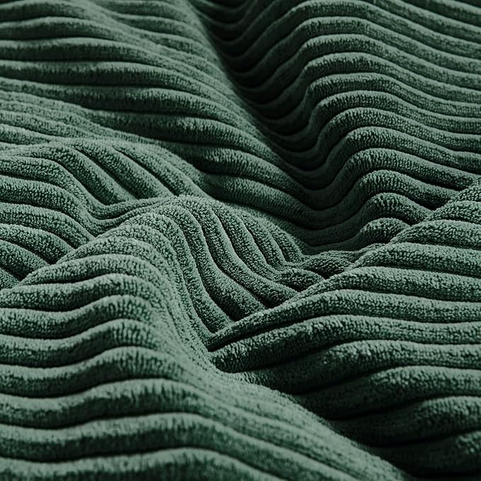 Fancy Homi Set of 2 Dark Green Decorative Throw Pillow Covers 24x24 Inch for Bedroom Couch Bed, Boho Farmhouse Forest Green Home Decor, Soft Corss Corduroy Patchwork Textured Cushion Case 60x60 cm