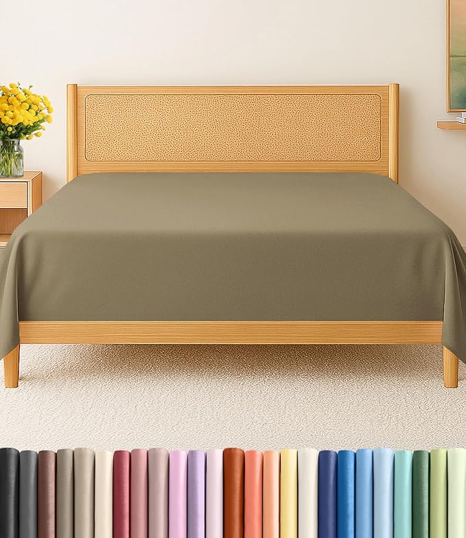 Queen Flat Sheet - Single Top Flat Sheet Only - Soft & Cooling - Khaki | Hotel Luxury Top Flat Sheet Only, Ultra-Soft, Breathable & Cooling, Fade & Wrinkle Free, Easy-Care, Stain & Shrink Resistant