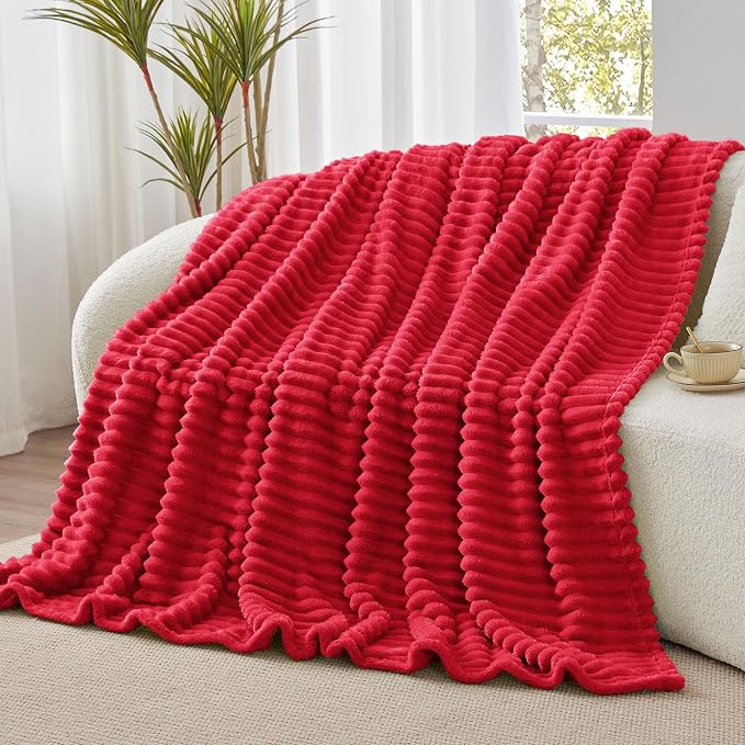 BEDELITE Striped Fleece Throw Blanket, Red, 50"x60" | 300GSM Microfiber Fleece, Soft Cozy, Lightweight Warm, Double-Sided Plush, Machine Washable, Gift, Room Decor, for Couch Sofa