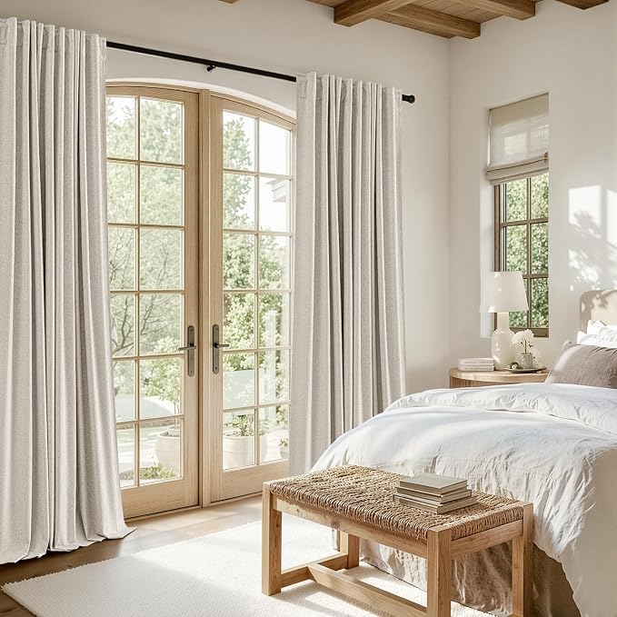 MIULEE 100% Blackout Linen Curtains for Bedroom 40W x 108L Beige 2 Panels | 108 inches Long, Thermal Insulated, Room Darkening, Black Out Drapes for Living Room, Back Tab Rod Pocket