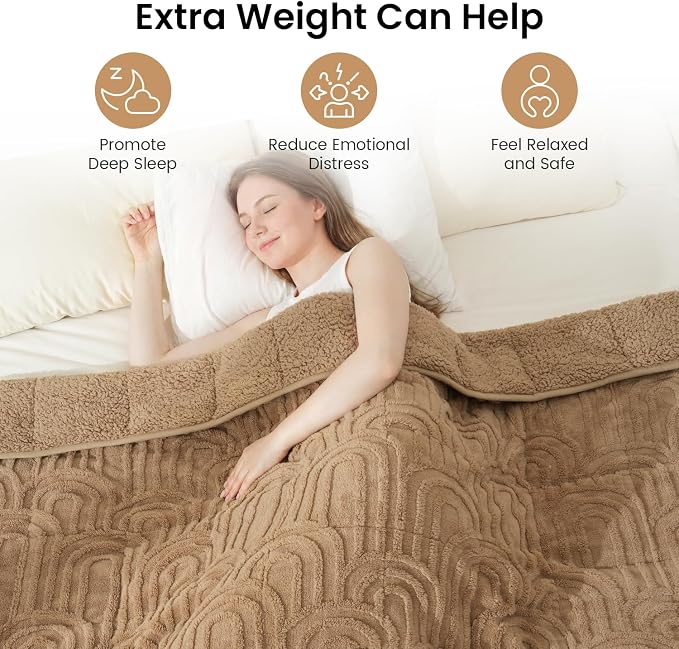 Drewin Weighted Blanket Queen Size 15lbs for Adults,Brown,60 x 80 inches | Stress Relief & Better Sleep,Soft Jacquard Sherpa with Glass Beads,Machine Washable,Great for Napping,Relaxing,Reading