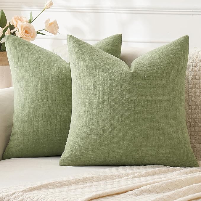 MIULEE Sage Green Chenille Couch Euro Throw Pillow Covers, 22x22 | Set of 2, Soft Modern Farmhouse Style, Decorative Pillowcases for Sofa Living Room Bed, Home Decor