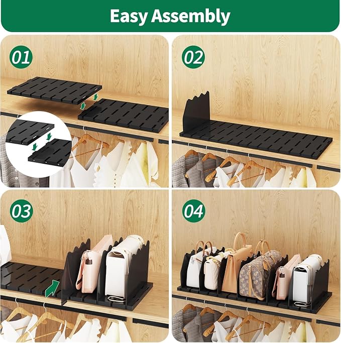 SPACEKEEPER Shelf Divider for Closet,2 Pcs Adjustable Purse Organizer,Black | Closet Acrylic Handbag Separators Storage Organizer Bookshelf Separator Dividers in Bedroom,Bathroom,Kitchen,Office