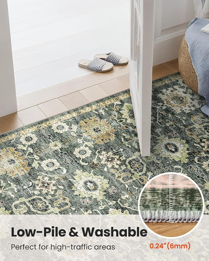 AMADA HOMEFURNISHING 5x7 Area Rugs, Washable Living Room Rug Low-Profile with Non-Slip Backing & Durable Edge Binding, Vintage 5x7 Rugs for Living Room, Bedroom, Dining Room