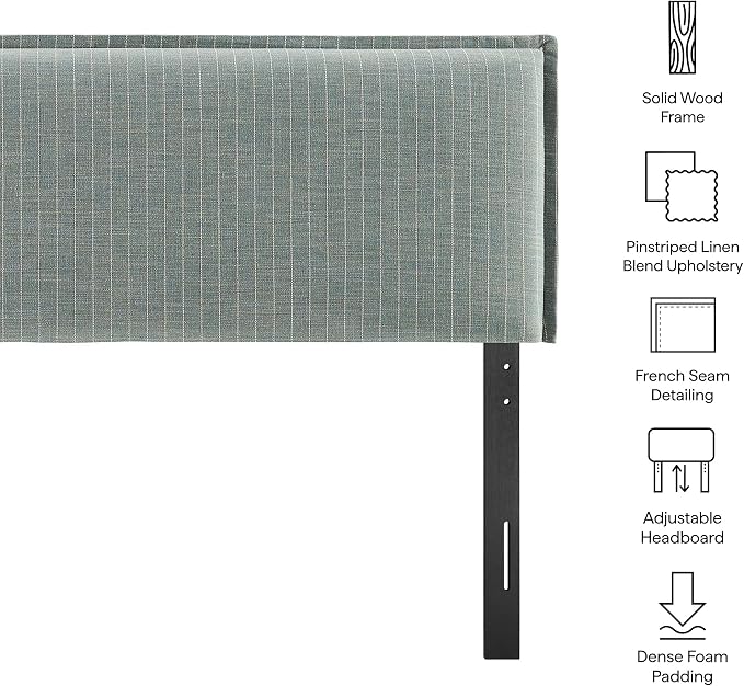 Modway Camille Full Size Striped Linen Blend Pinstripe Headboard with Removable Slipcover – in Spa Blue Stripe - Padded Pillow Style Headboard with Adjustable Mounting for Full Beds
