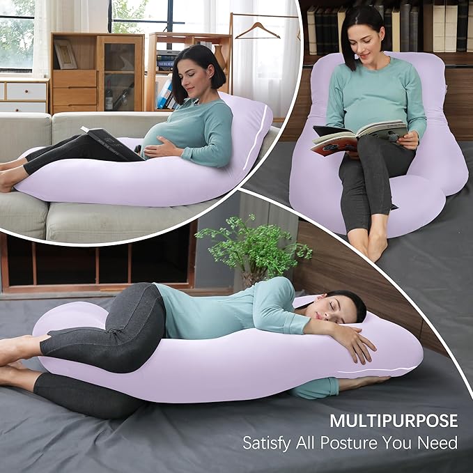 MOON PARK Pregnancy Pillows for Sleeping - U Shaped Full Body Maternity Pillow with Removable Cover - Support for Back, Legs, Belly, HIPS - 65 Inch - Purple