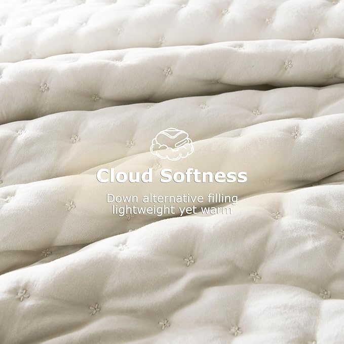 WDCOZY Twin Quit Size Bedding Sets with Pillow Sham, Ivory Lightweight Soft Bedspread Coverlet, Quilted Blanket Thin Comforter Bed Cover for All Season, 2 Pieces, 68x90 inches