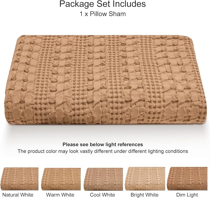 PHF 100% Cotton Waffle Body Pillowcase with Zipper, 1 Pack 20" x 54" Soft Skin-Friendly Pillow Sham, No Filling, Aesthetic Woven and Breathable Waffle Weave Body Pillow Cover for Bed, Clay