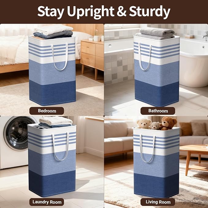 WOWBOX 2 Pack Laundry Baskets, Collapsible Dirty Clothes Laundry Hampers | with Reinforced Handles, Waterproof Coating, 2 Pack for Clean & Dirty Clothes, for Bedroom, Bathroom, Dorm (88L Blue)