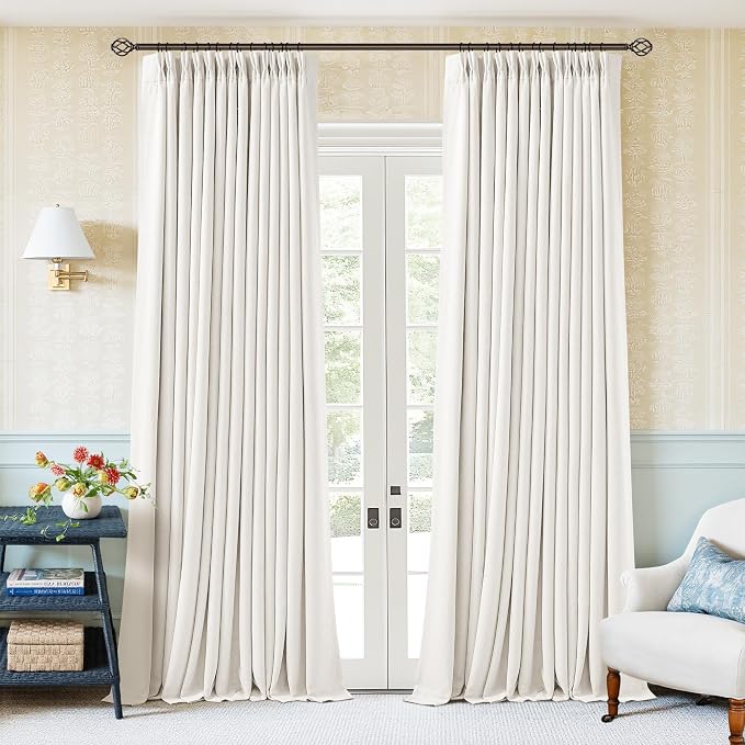 TWODRAPES Ivory 94 Inch Long Blackout Curtains Thick Linen Pinch Pleated | Light Blocking, Energy Saving, Pinch Pleat Back Tab, 94 Inch Window Drapes Cream White, for Bedroom Living Room, 2 Panels