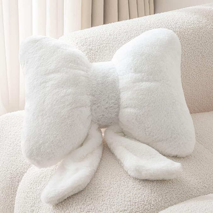 Bow Pillow Throw Pillows Butterfly Shaped Decorative Cute Pillows for Bed Sofa Cute Home Decor,White 10 * 8inch