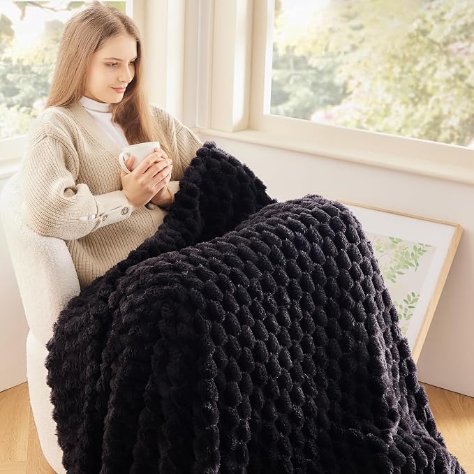 NEWCOSPLAY Fleece Clouds Cozy Throw Blanket for Couch, Black, 50"x60" | Premium Silky Flannel Blanket, Soft Lightweight Fluffy Throw Blanket for Bed Sofa Decor, Gift for All Season Use