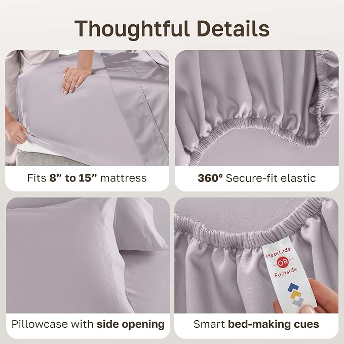 California Design Den 600 Thread Count Twin Bed Sheet Set, 3 Pcs, Lavender | 100% Cotton Sateen Backed by Good Housekeeping Seal, Soft & Smooth, All-Around Elastic, Durable, Easy Care