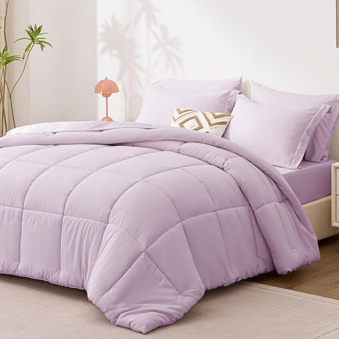 Love's cabin Twin XL Comforter Set Light Purple, 5 Pieces Twin XL Bed in a Bag, All Season Bedding Sets with 1 Comforter, 1 Flat Sheet, 1 Fitted Sheet, 1 Pillowcase and 1 Pillow Sham