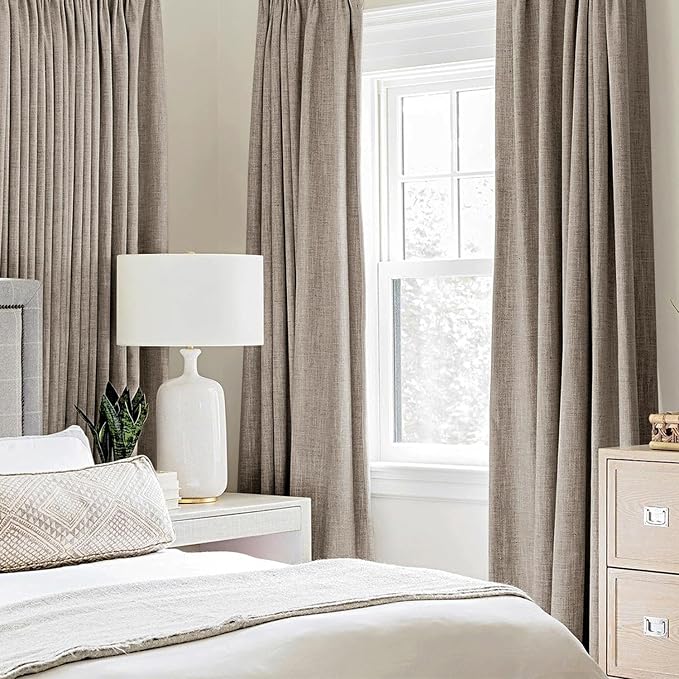 MIULEE 100% Blackout Linen Curtains for Bedroom 52x90 Inches Linen | Room Darkening, Light Blocking, Thermal Insulated, Grommet Top, Linen Textured, Window Curtains for Living Room, 2 Panels