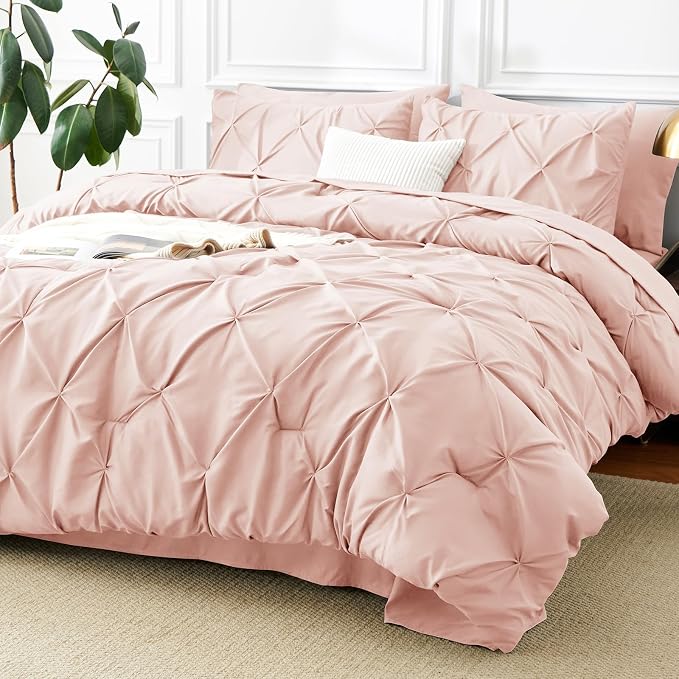 Oversized King Comforter Set Peach Pink, 7 Pieces Bed in a Bag | OEKO-TEX 100 Certified, 240GSM All Season, Bedroom, Guest Room, Down-Alternative Comforter, Sheets, Pillowcases & Shams