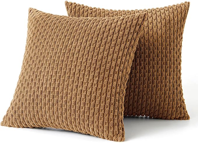 MIULEE Decorative Throw Pillow Covers 20x20 Light Coffee Textured Corduroy | Pack of 2 Striped Pillow Covers Modern Farmhouse Fall Home Decor for Couch Bed Sofa Living Room