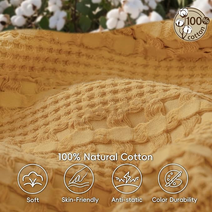 PHF Lightweight 100% Cotton Waffle Blanket for Bed, King, Pumpkin Orange | Pre-Washed Soft Cotton Comfort, Breathable Layering Warmth for Fall & Winter, Bed, Sofa, Couch, Home Decor & Gifts