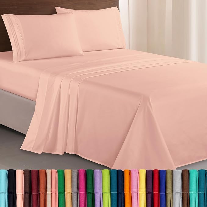 Elegant Comfort Luxurious 1500 Premium Hotel Quality Microfiber Three Line Embroidered Softest 4-Piece Bed Sheet Set, Wrinkle and Fade Resistant, California King, Blush Pink