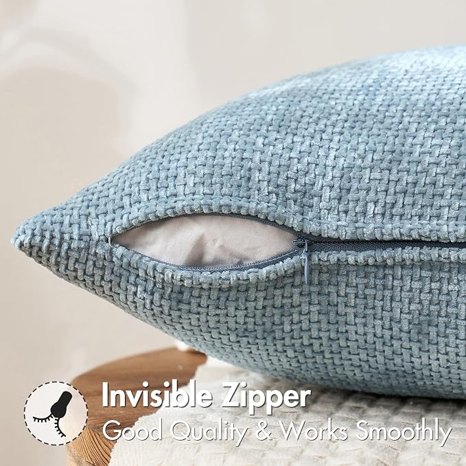 MIULEE Decorative Couch Throw Pillow Covers 20x20 Inch Coastal Blue 2 Pack | Modern Boho Accent, Soft Chenille Pillow Covers, Farmhouse Cushion Cases for Home Decor Bed Sofa Living Room