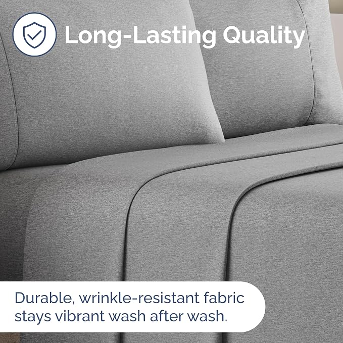Twin XL Flat Sheet - College Dorm Room - Top Flat Sheet - Heathered Grey | College Dorm Room Essentials, Ultra-Soft, Breathable & Cooling, Fade & Wrinkle Free, Easy-Care, Stain & Shrink Resistant