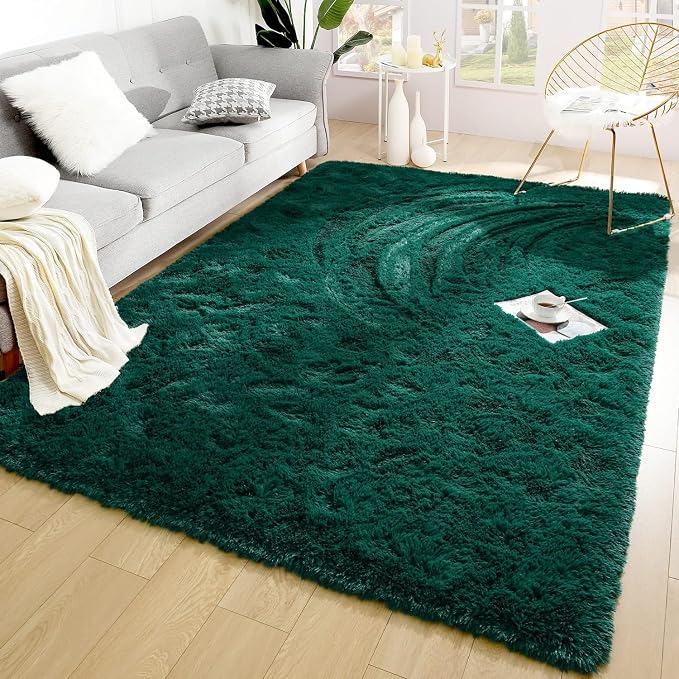 Soft Modern Indoor Shaggy Area Rug for Bedroom Livingroom Dorm Kids Room Home Decorative, Non-Slip Plush Fluffy Furry Fur Rugs Comfy Nursery Accent Floor Carpet 3x5 Feet, Deep Green