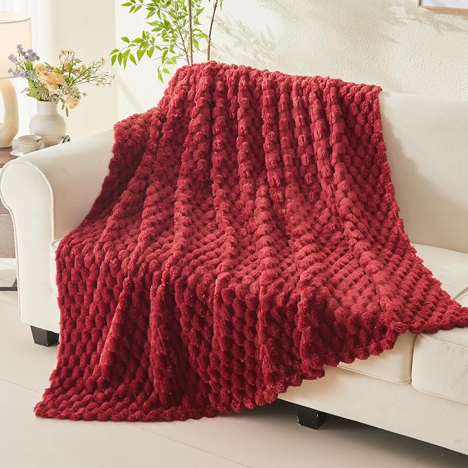 NEWCOSPLAY Fleece Clouds Cozy Twin Blanket for Couch, Red, 60"x80" | Premium Silky Flannel Blanket, Soft Lightweight Fluffy Throw Blanket for Bed Sofa Decor, Gift for All Season Use