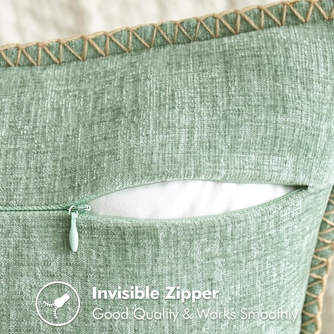 MIULEE Decorative Couch Throw Pillow Covers 20x20 Inch Greyish Green 2 Pack | Farmhouse Pillow Covers with Stitched Edge, Soft Chenille Cushion Cases, for Sofa Bed Living Room Home Decor