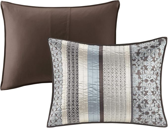 Madison Park Quilt Set Luxurious Jacquard Stripes Design - All Season, Coverlet Bedspread Lightweight Bedding Layer, Shams, Decorative Pillow, Full/Queen(90"x90"), Floral Blue 5 Piece | All Season, Luxurious Coverlet Bedspread Lightweight Bedding Layer...