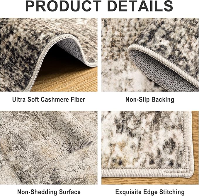 PLHXFR 9x12 Area Rug Living Room: Abstract Washable Carpet Brown Black | For Bedroom Dining Room Farmhouse Nursery Home,Machine washable,Non Slip,Large Soft Neutral,Stain Resistant, Indoor Floor