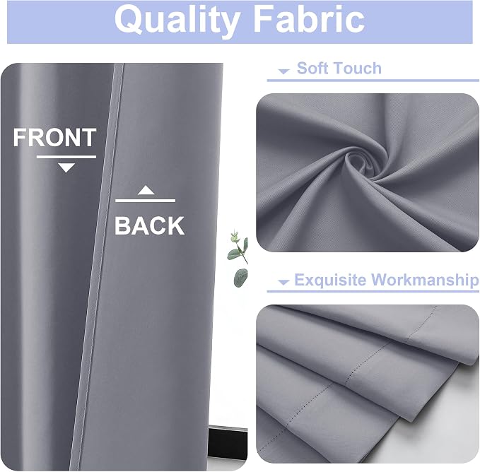 Simplebrand Ava Silver Grey Blackout Curtains for Bedroom 63 Inch Length 2 Panels, Solid Thermal Insulated Energy Saving Rod Pocket Window Treatment Curtains Blackout Drapes, W40 x L63 Inch, Silver