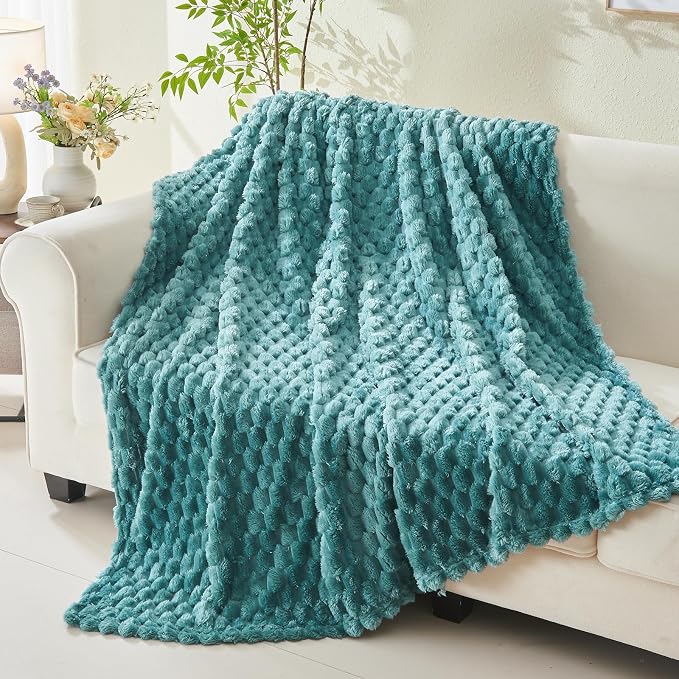 NEWCOSPLAY Fleece Clouds Cozy Twin Blanket for Couch, Light Teal, 60"x80" | Premium Silky Flannel Blanket, Soft Lightweight Fluffy Throw Blanket for Bed Sofa Decor, Gift for All Season Use