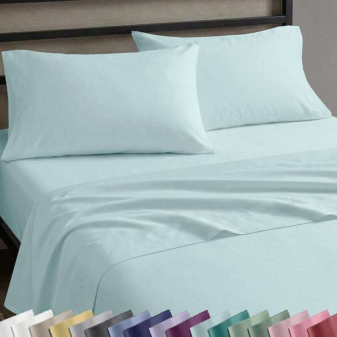 Soft Natural 100% Cotton Sateen Twin Bed Sheet Set, 3 Pc Set, Seafoam | Backed by Good Housekeeping Seal, Light & Breathable For Hot Sleepers, All-Around Elastic, Durable, Easy Care