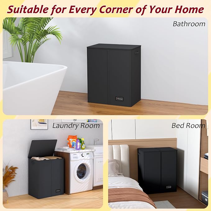 150L Laundry Hamper 2 Section, Large Laundry Hamper with Lid, Dirty Clothes Hamper with 2 Removable Inner Bags, Collapsible Laundry Basket Organizer for for Clothes Toys Towels, Hamper 2 Compartment