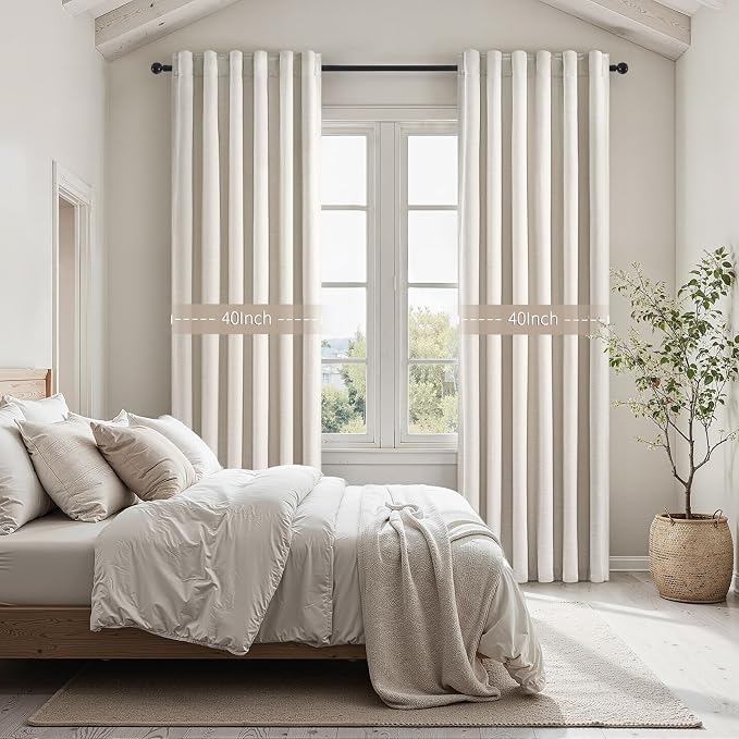 Cream Birch 84 Inch Longth 40 Inch Wide 100% Blackout Curtains 2 Panels Set for Bedroom Back Tab Rod Pocket Pleated Thermal Insulated Energy Efficient Cotton Linen Blend Decor(40"W x 84"L 2 Panels)