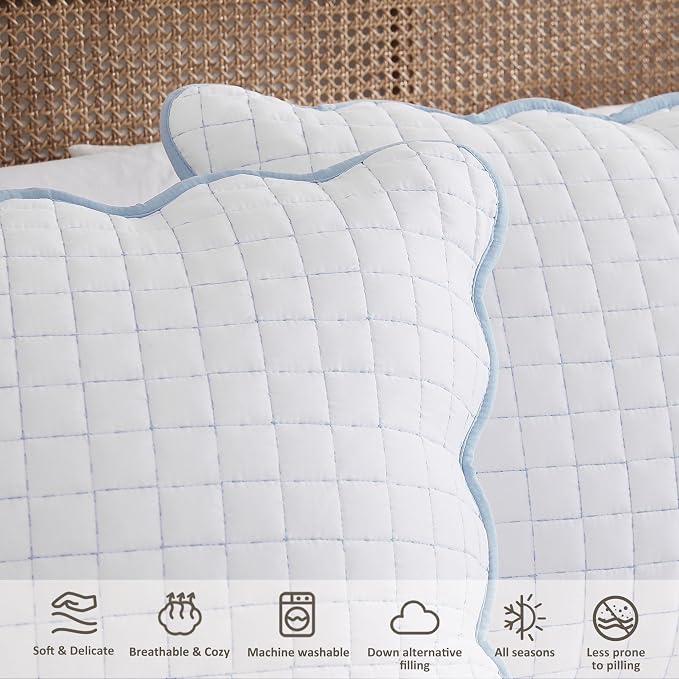 WDCOZY White Oversized California King Size Quilt Bedding Set, Cal King Scalloped Farmhouse Country Rustic Lightweight Soft Coverlet for All Season, Cute Cozy Kantha Pick Stitch Bedspread