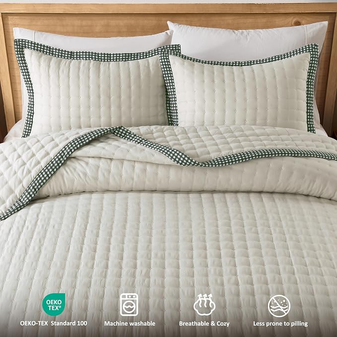 WDCOZY Wheat Cloud Quilt Set Twin Size, Lightweight Soft Cross Stitch Bedspread, Farmhouse Rustic Country Coverlet, Spring Summer Thin Comforter, 2 Pieces, 1 Pillow Sham, 68x90 inches