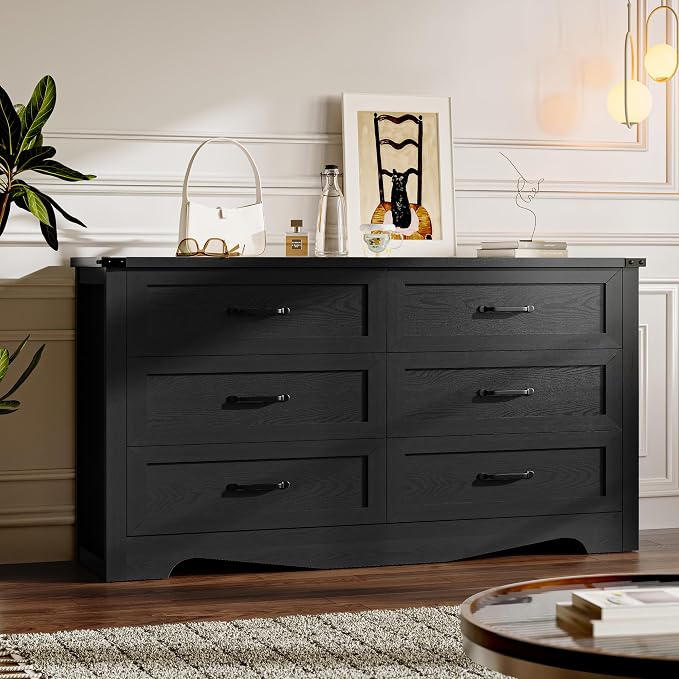 BORNOON 6-Drawer Dresser for Bedroom, Modern Wooden Chest of Drawers with Metal Handles, Anti-Tipping Design, Sturdy and Stable Storage Organizer for Living Room, Entryway, Home Office